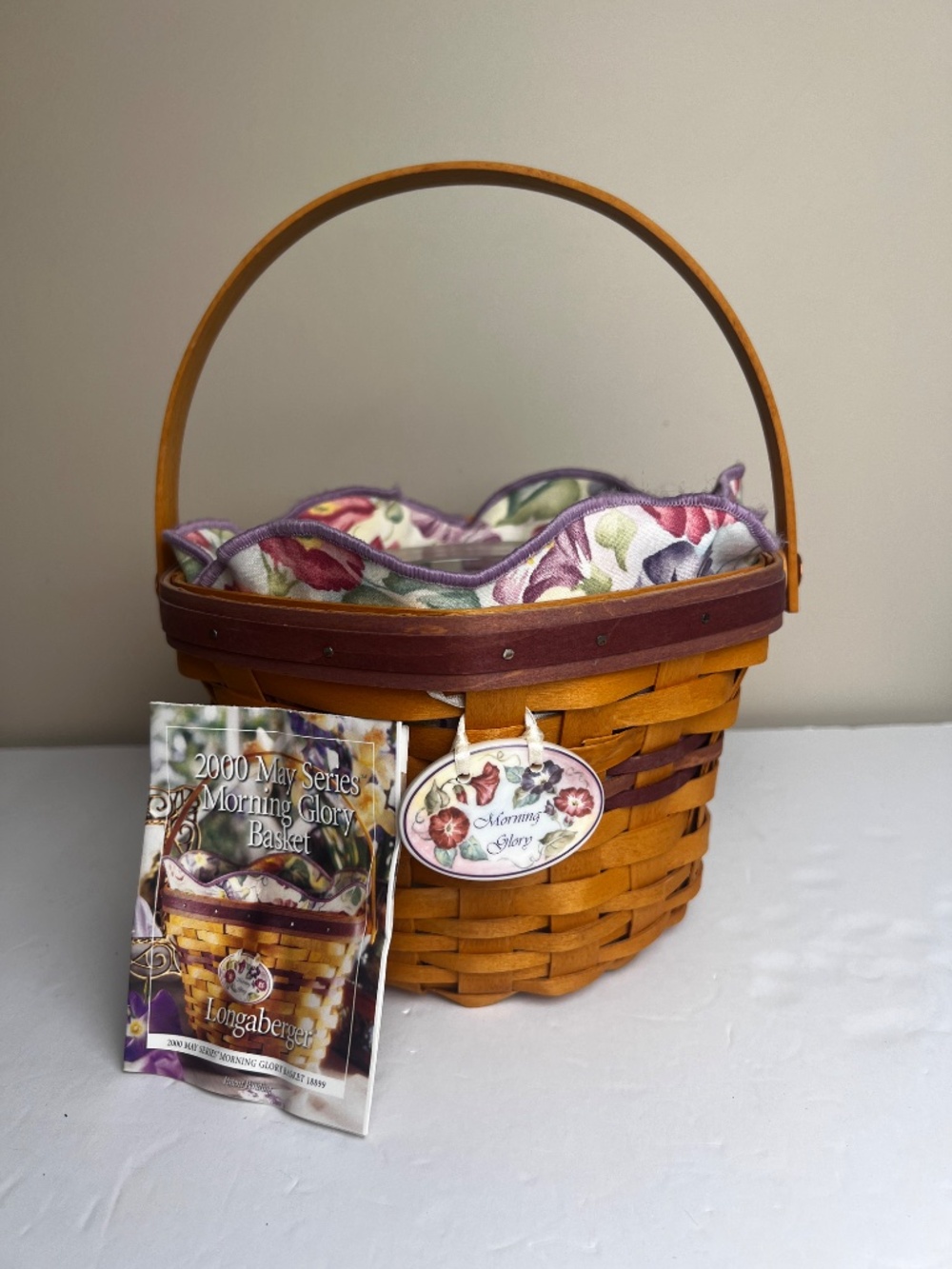 2000 May Series Longaberger Morning Glory Basket liner protector tie-on